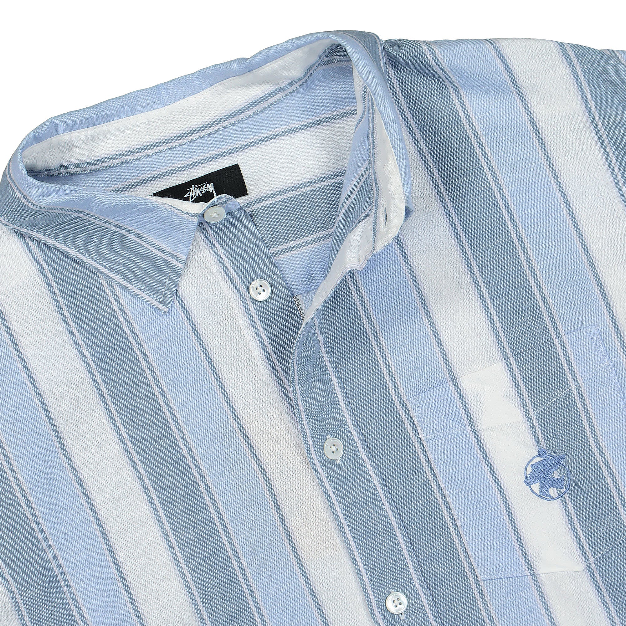 Stussy Wide Striped Shirt Blue Stripe Shirts Close-up | Overkill
