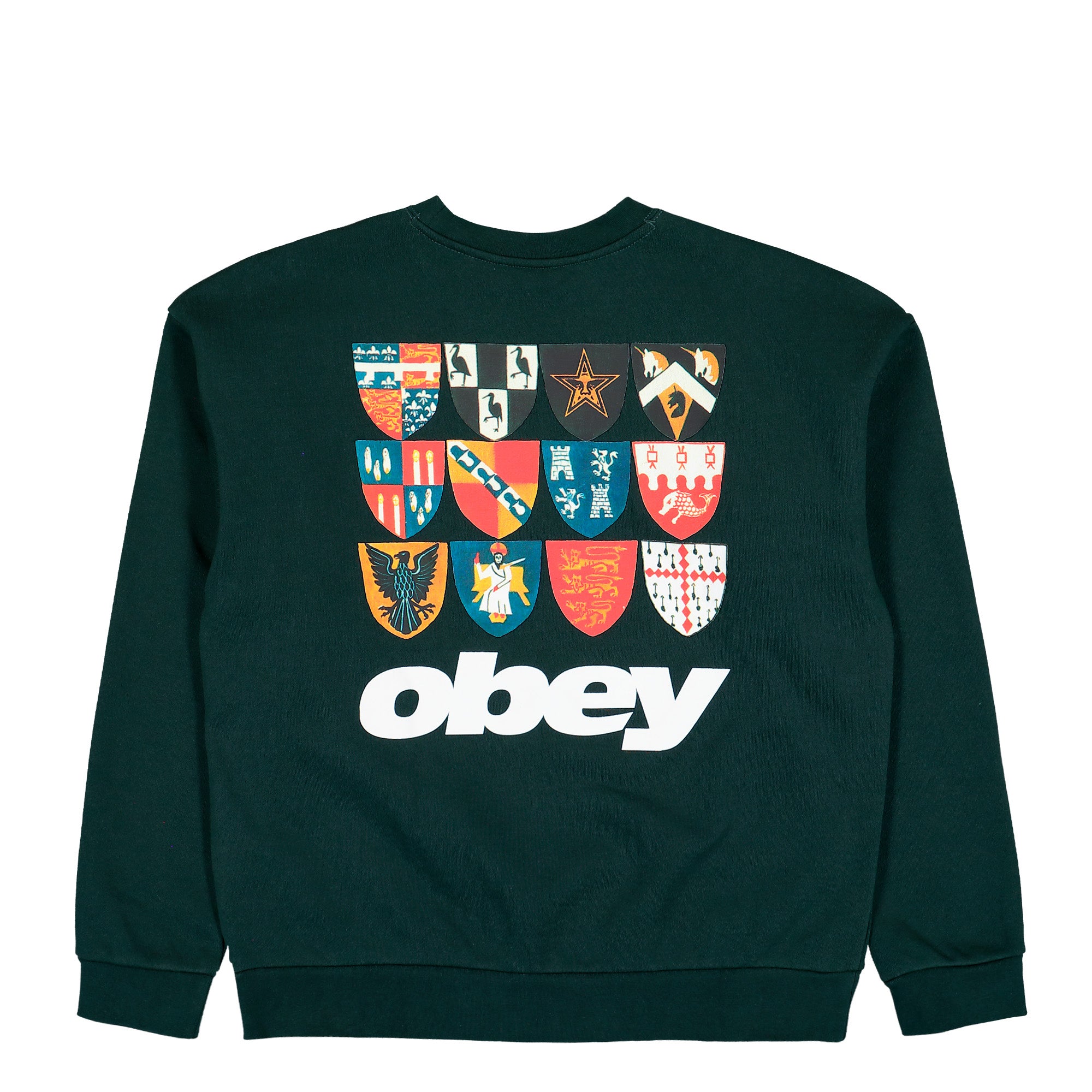 Obey Shields Extra Heavy Crew Green Gables Sweatshirt 111600100-GGB Close-up | Overkill
