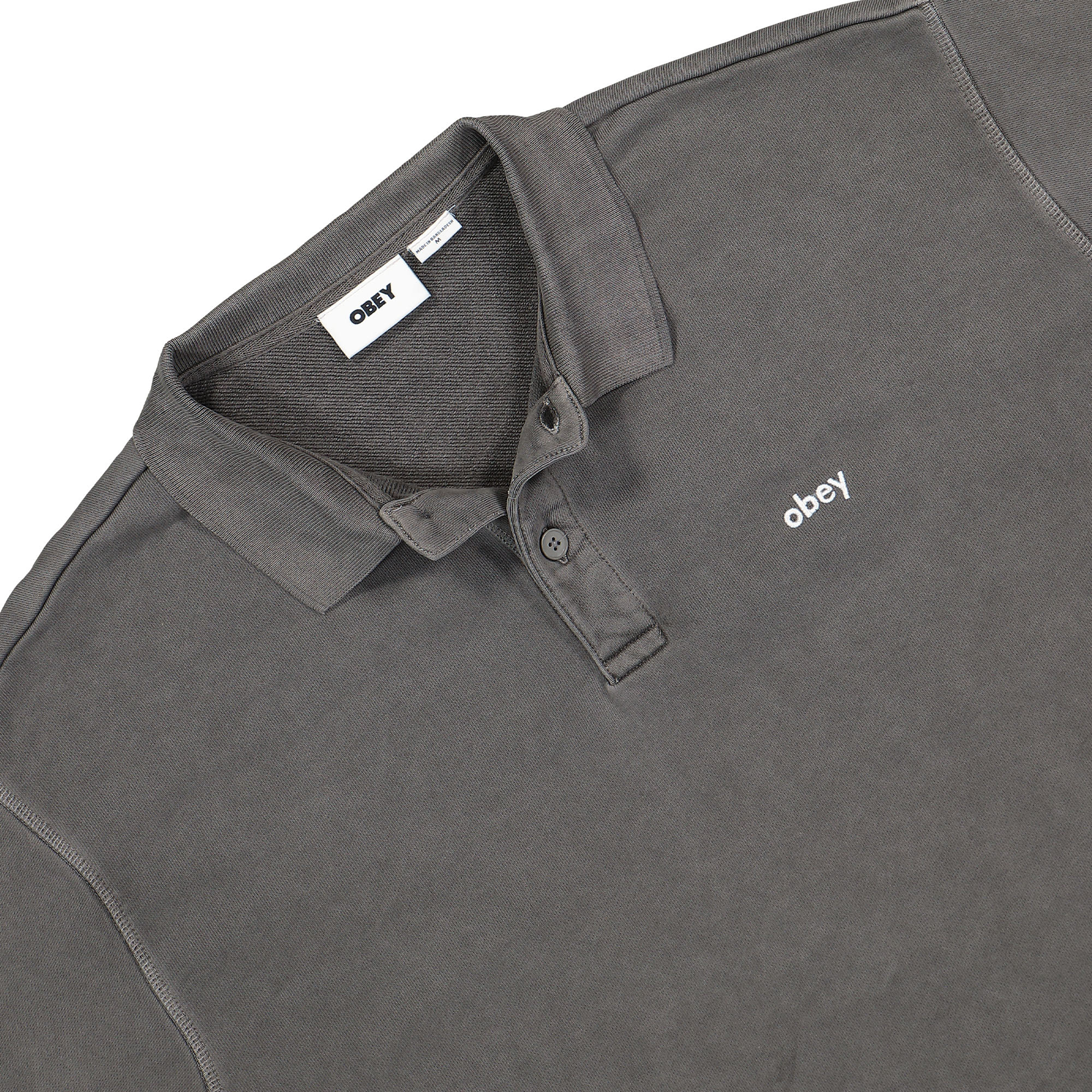 Obey Lowercase Pigment Polo Pigment Digital Black Longsleeves Close-up | Overkill