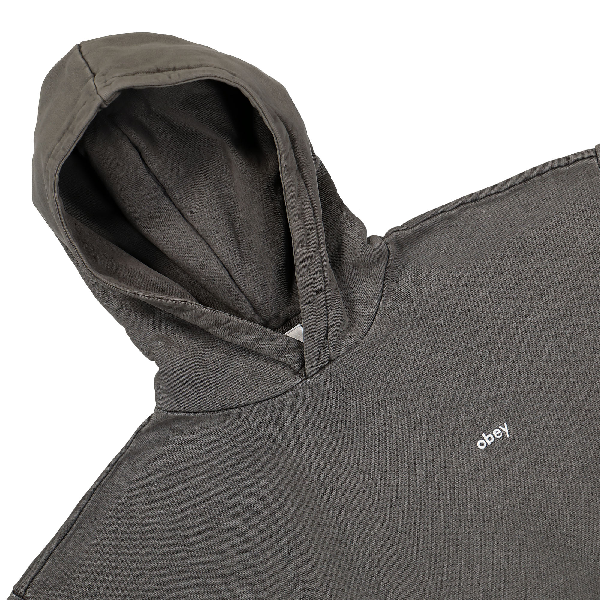 Obey Lowercase Pigment Hood Pigment Digital Black Hoodies Close-up | Overkill