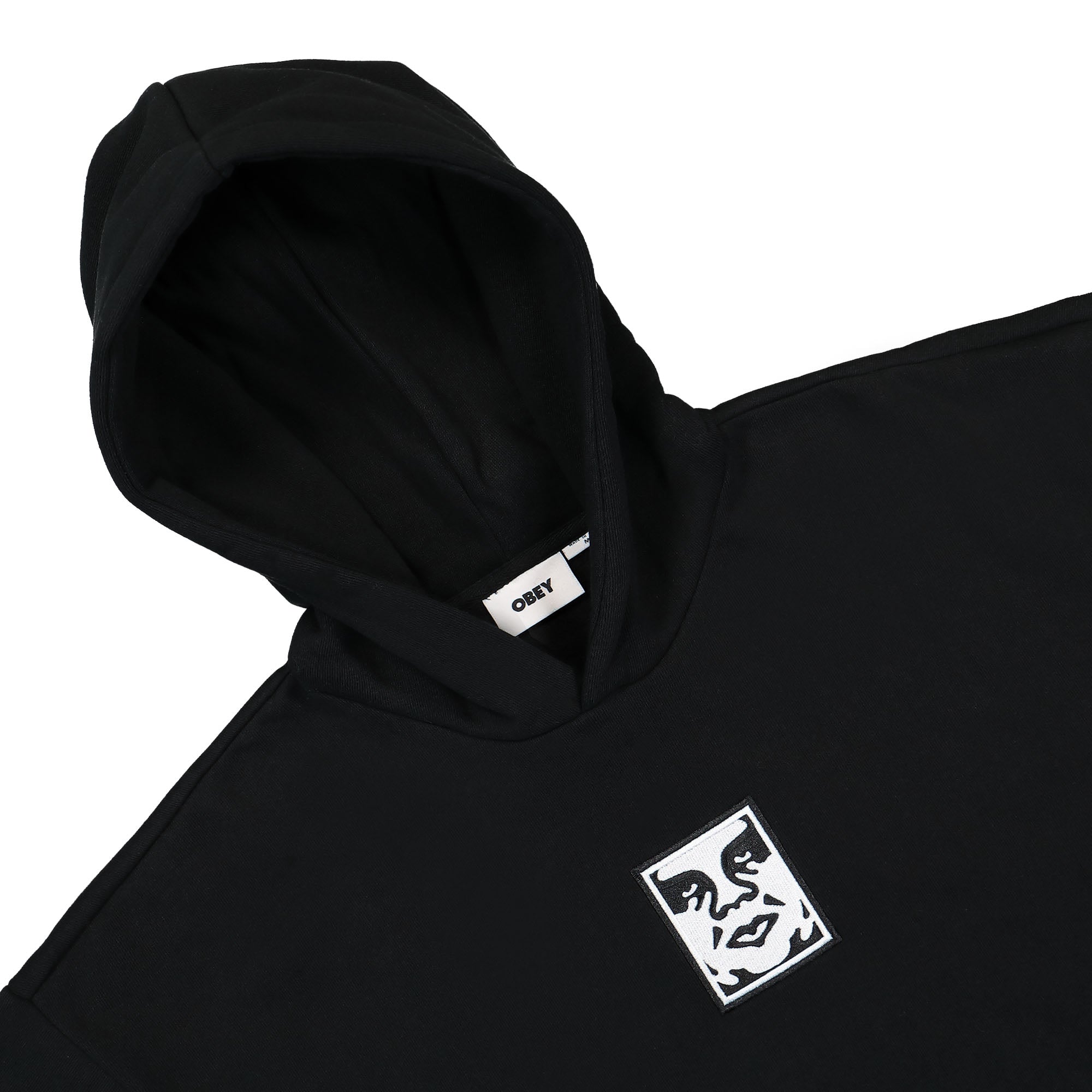 Obey Icon Extra Heavy Hood II Black Hoodies Close-up | Overkill