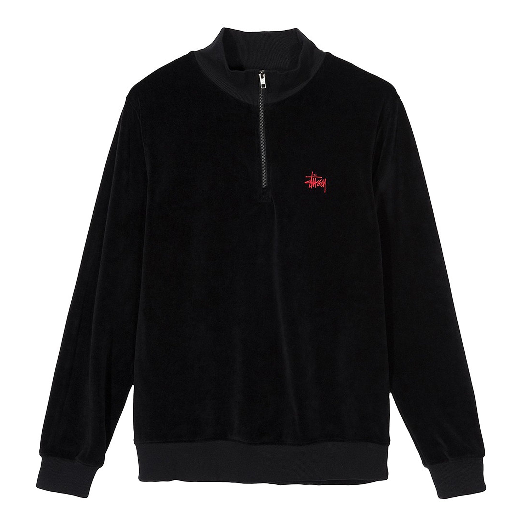 Stussy Velour Longsleeve Zip Mock Jacket Black Longsleeves 1140134 / 0001 | Overkill