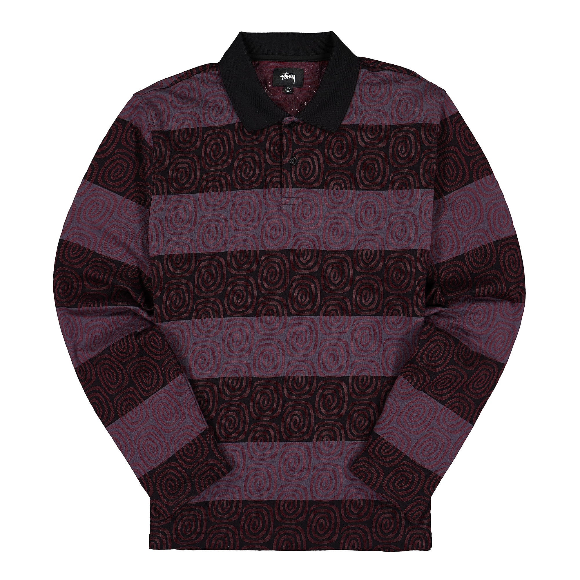 Stussy Swirl Stripe Longsleeve Polo Black Longsleeves 1140174 / 0001 | Overkill
