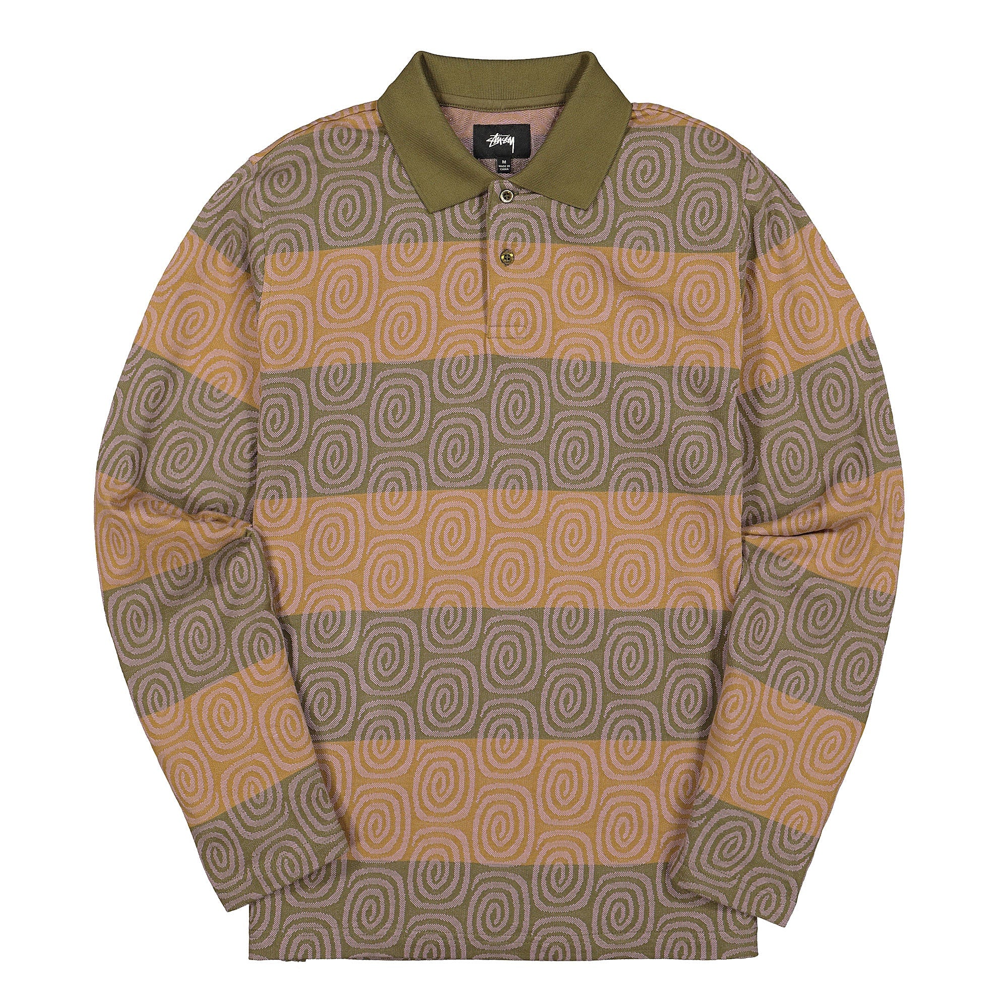 Stussy Swirl Stripe Longsleeve Polo Olive Longsleeves 1140174 / 0403 | Overkill