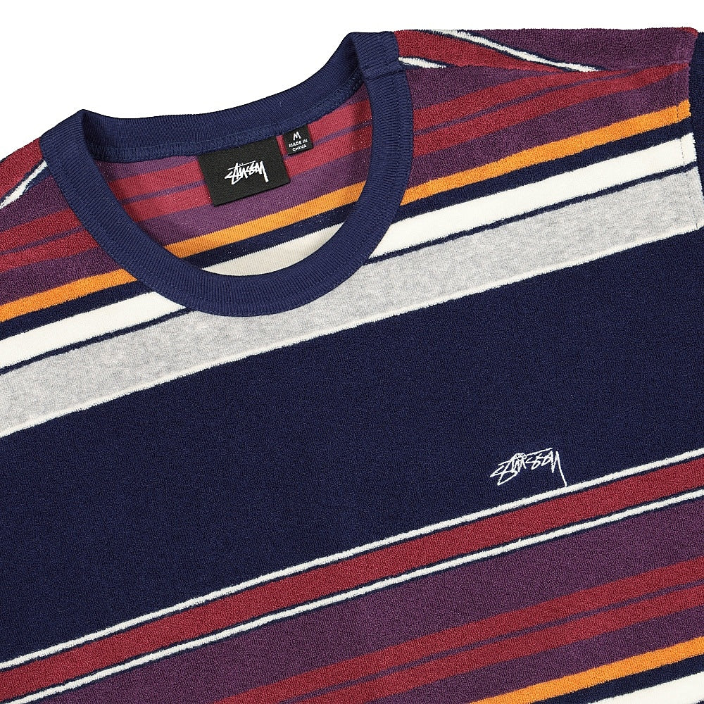 Stussy Hudson Stripe Crew Navy Sweatshirts Close-up | Overkill