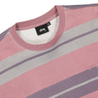 Stussy Faded Striped Crew Berry Sweatshirts Close-up | Overkill
