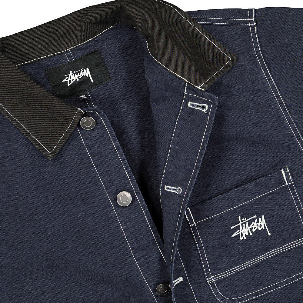 Stussy Brushed Moleskin Chore Jacket Navy Jackets Close-up | Overkill