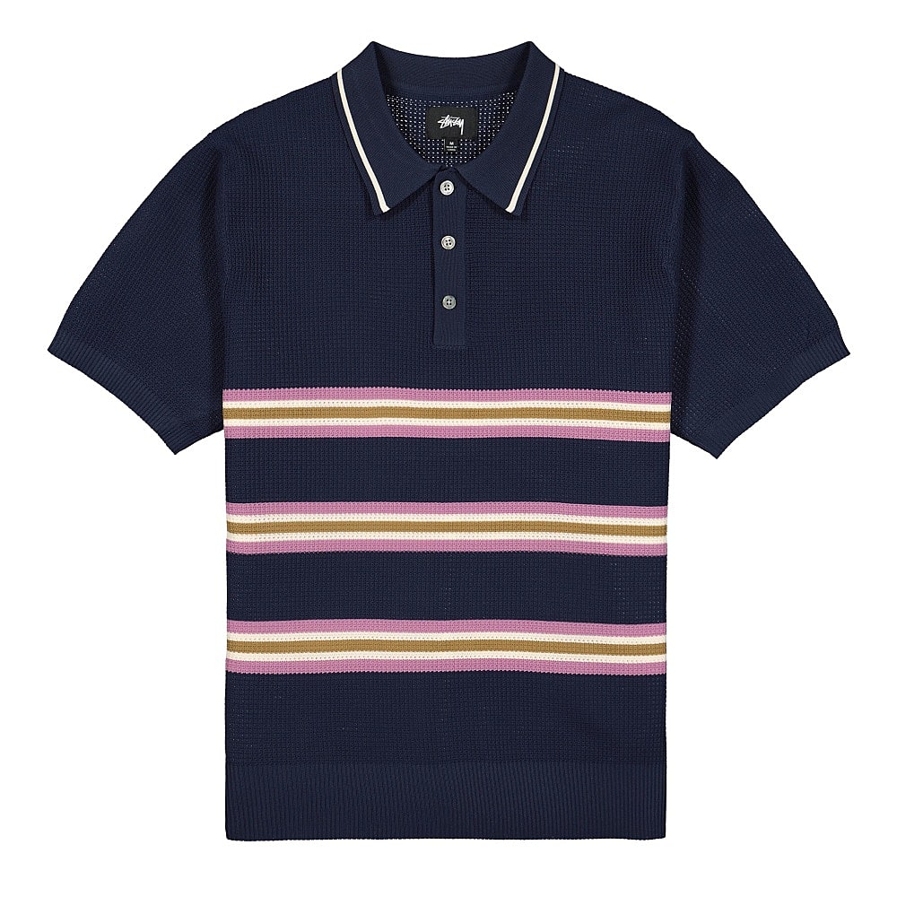 Stussy Montego Stripe S/SL Polo Navy T-Shirts 117076 / 0806 | Overkill