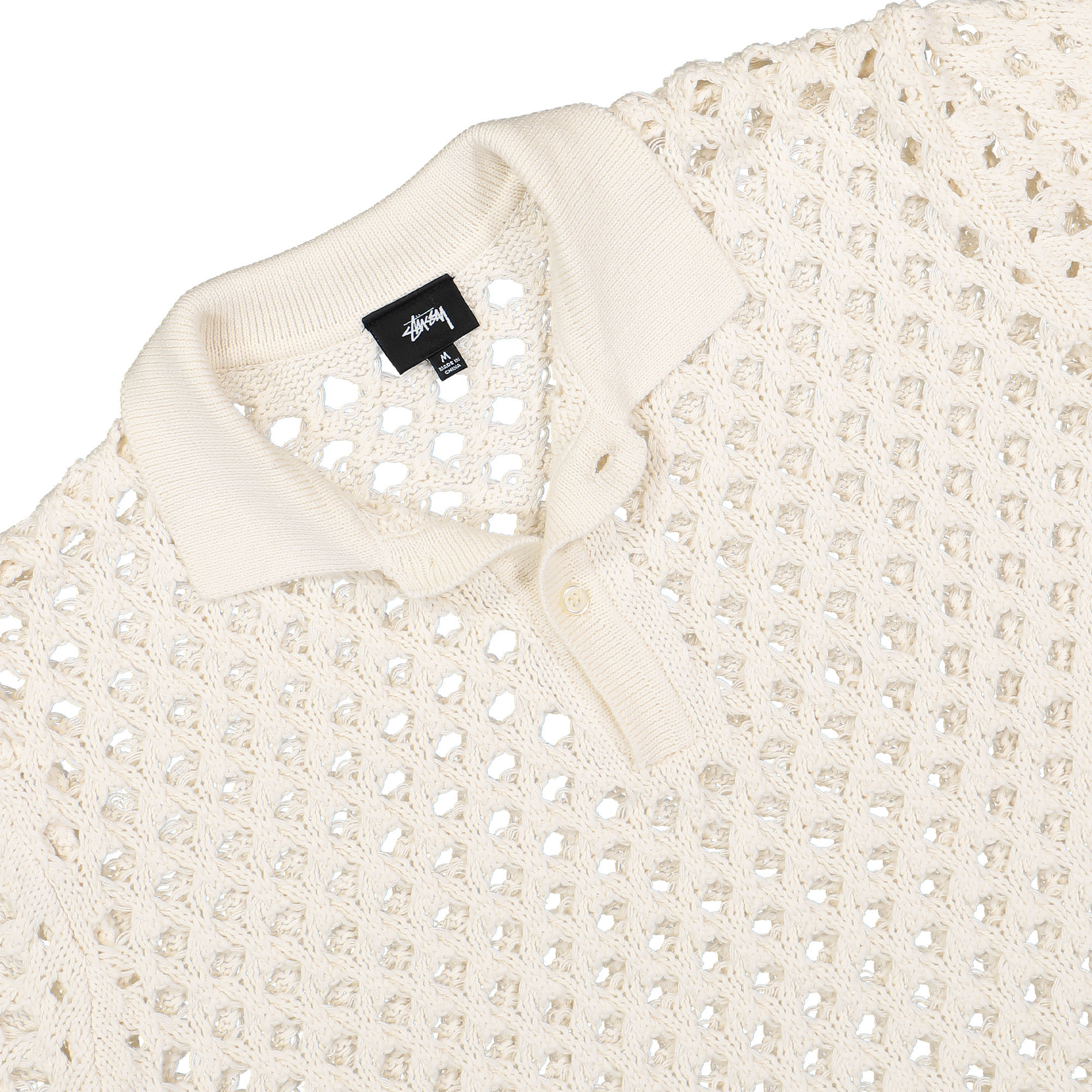 Stussy Big Mesh Polo Sweater Ivory Sweatshirts Close-up | Overkill
