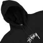 Stussy Stock Logo Applique Hood Black Hoodies Close-up | Overkill