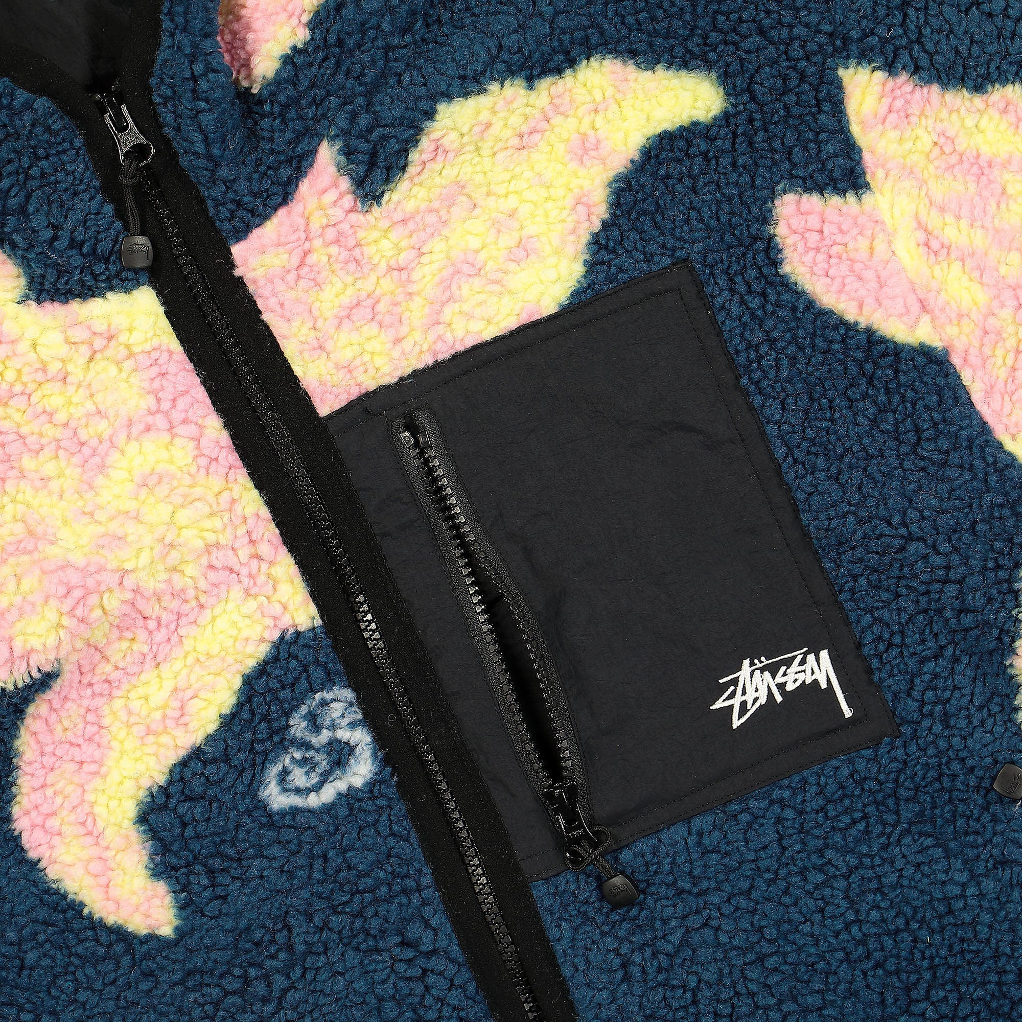Stussy Floral Sherpa Hood Jacket Dark Teal Jackets Detail view 1 | Overkill