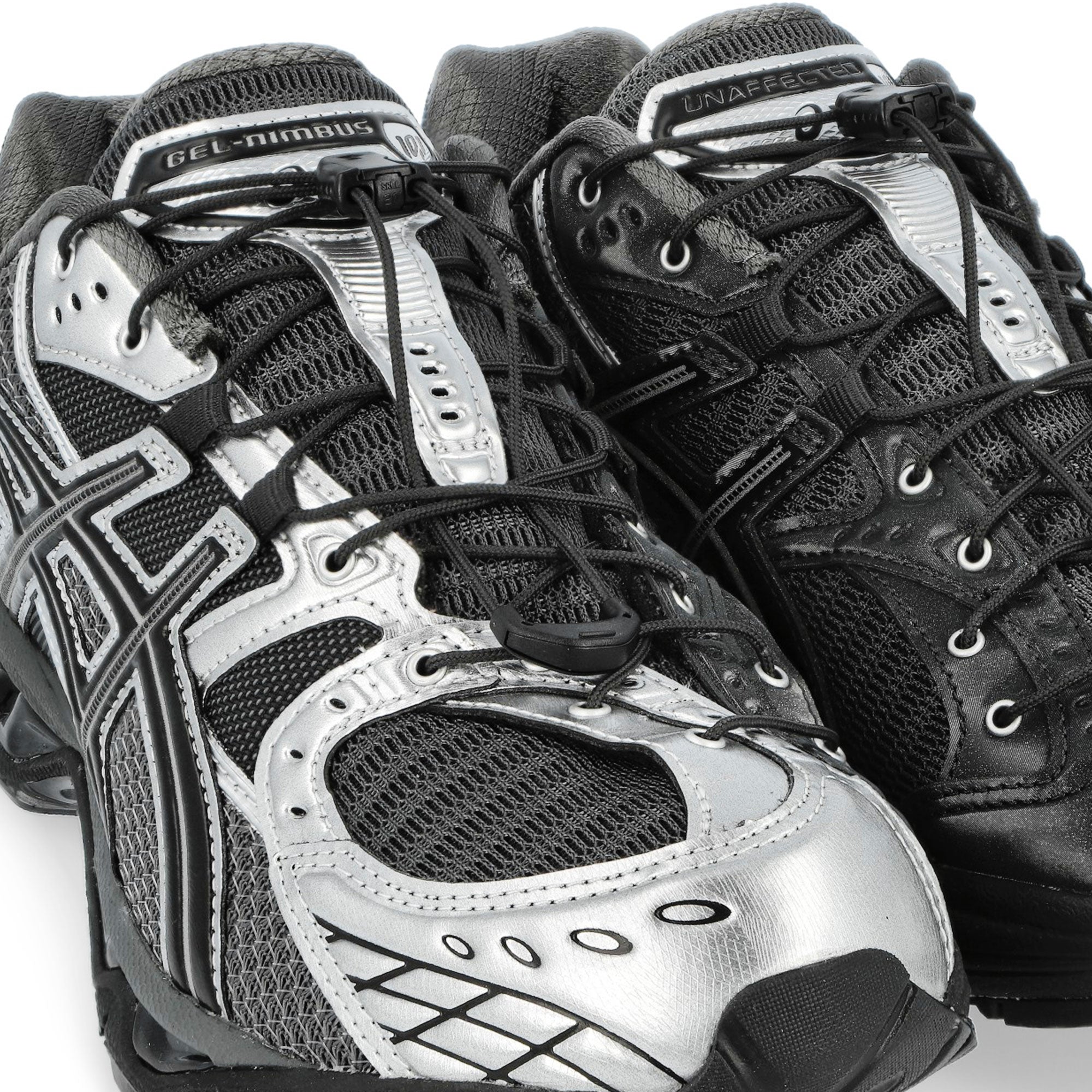 Unaffected x Asics Gel-Nimbus 10.1 Silver / Black Low Top Sneakers 1203A836-020 Detail View 1 | Overkill
