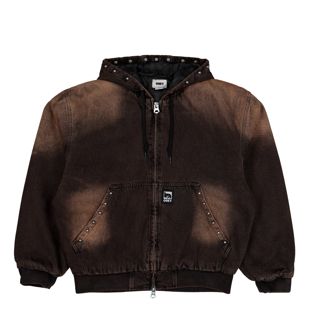 Obey Studded Zip Up Jacket Black Rust Wash Jacket 121800633-BRU | Overkill

