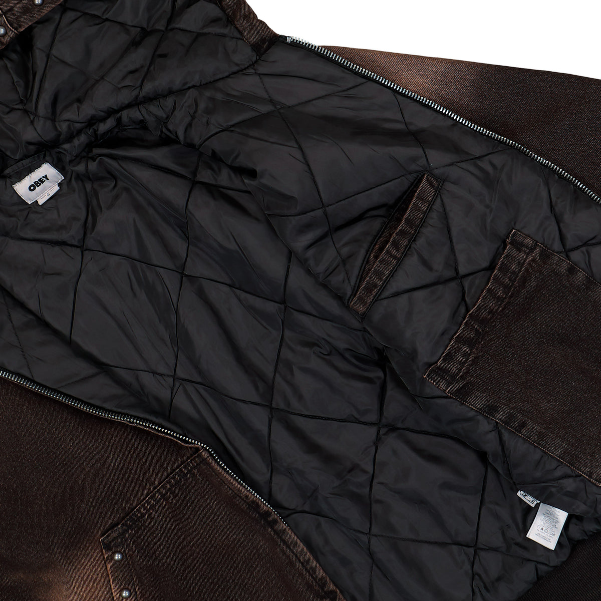 Obey Studded Zip Up Jacket Black Rust Wash Jacket 121800633-BRU Detail View 2 | Overkill
