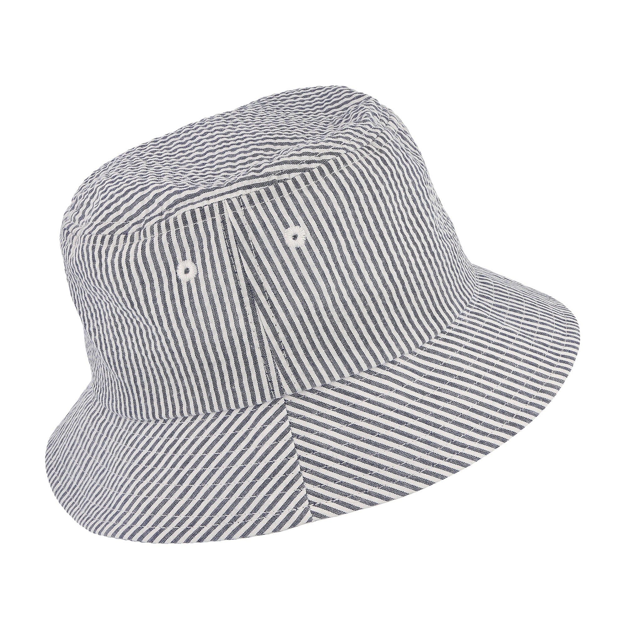 Edmmond Studios Seersucker Bucket Hat Vertical Stripes Ligt Blue Bucket Hats Close-up | Overkill