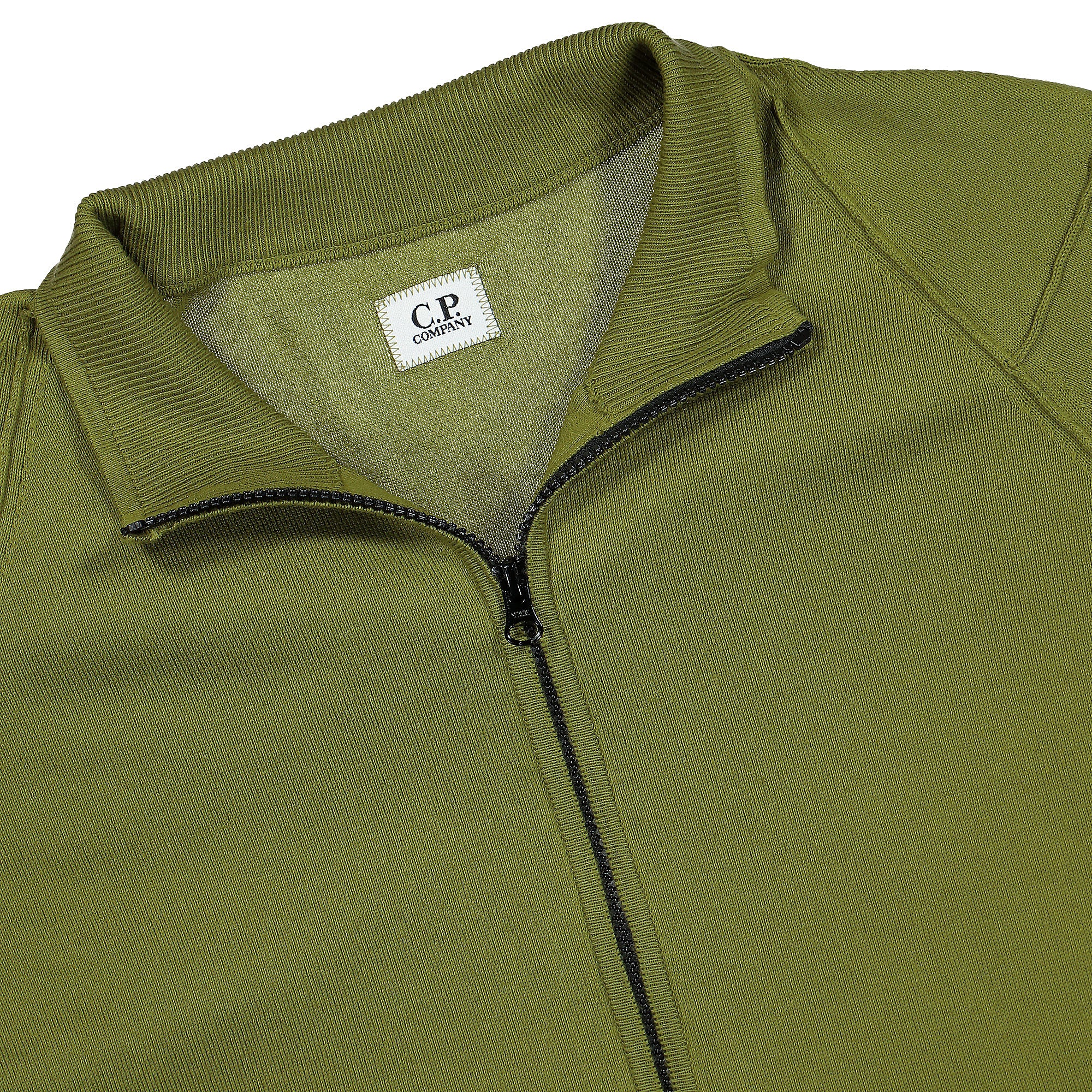 C.P. Company Sea Island Zipped Knit Green Moss Cardigans Close-up | Overkill