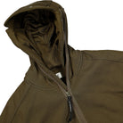 C.P. Company Diagonal Raised Fleece Split Goggle Hoodie Ivy Green Hoodies Close-up | Overkill