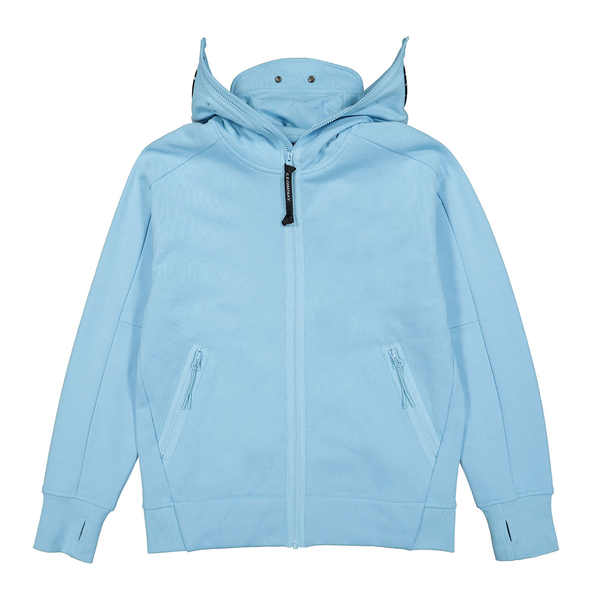 C.P. Company Diagonal Raised Fleece Split Goggle Hoodie Sky Blue Hoodies 12CMSS083A-005086W 832 | Overkill