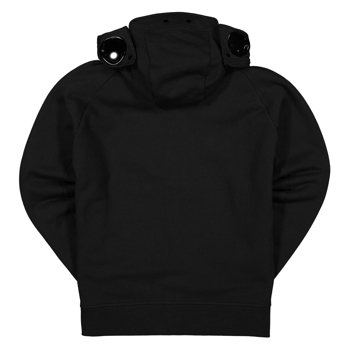 C.P. Company Diagonal Raised Fleece Split Goggle Hoodie Black Hoodies Material | Overkill