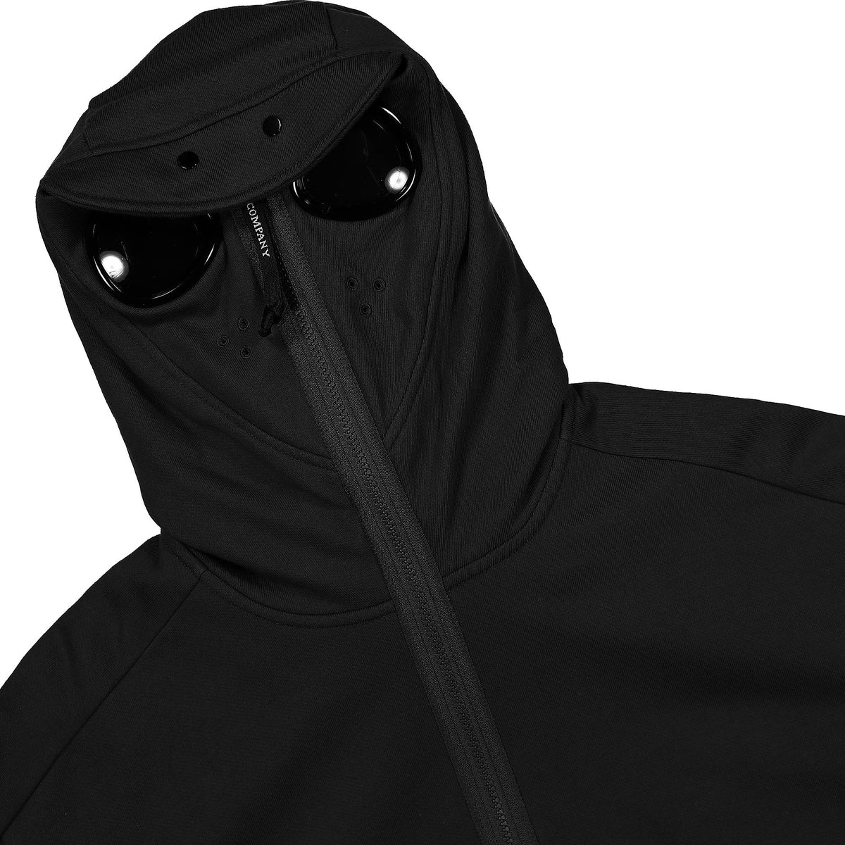 C.P. Company Diagonal Raised Fleece Split Goggle Hoodie Black Hoodies Detail view 1 | Overkill