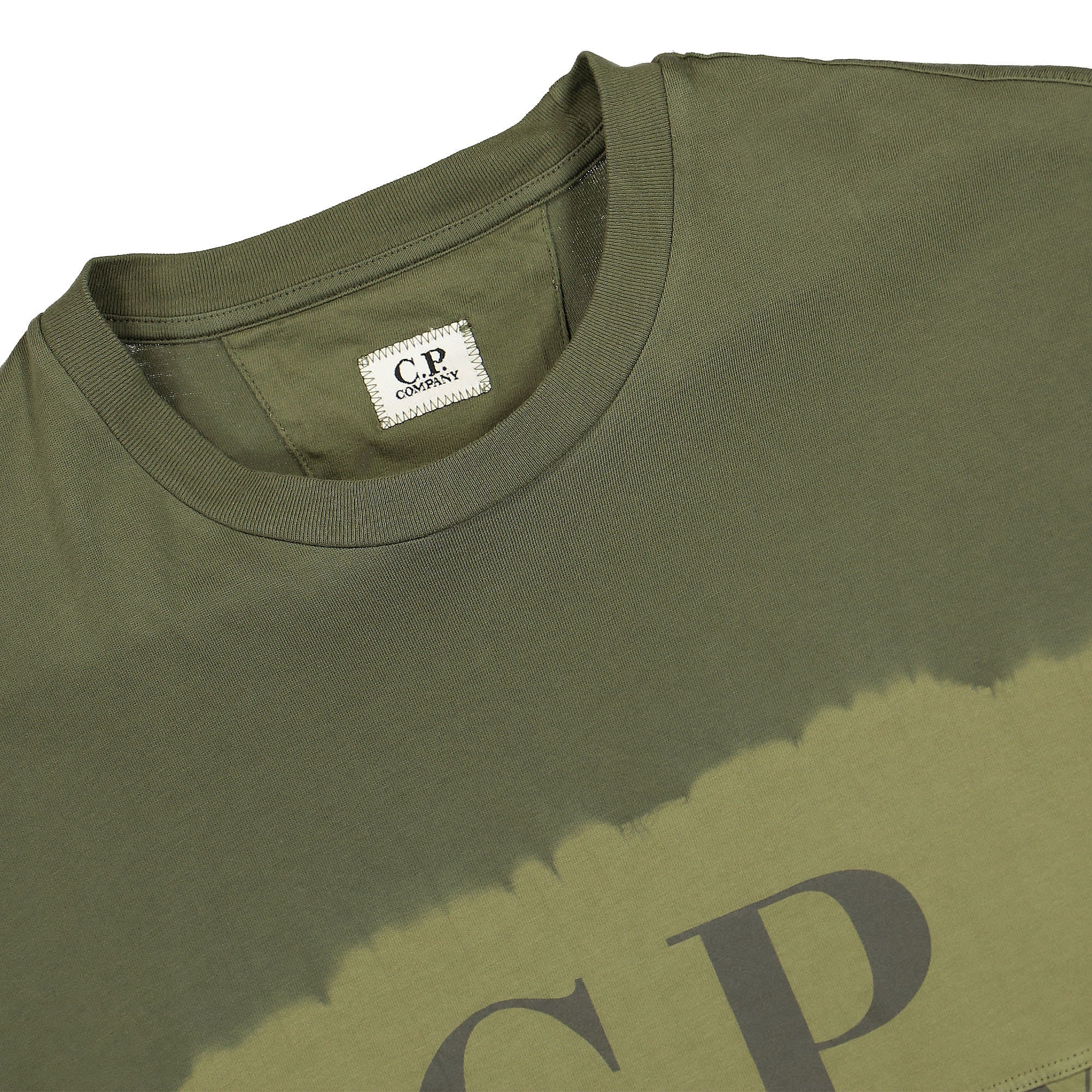 C.P. Company 24/1 Jersey Tie-Dye Logo T-Shirt Burnt Olive T-Shirts Close-up | Overkill