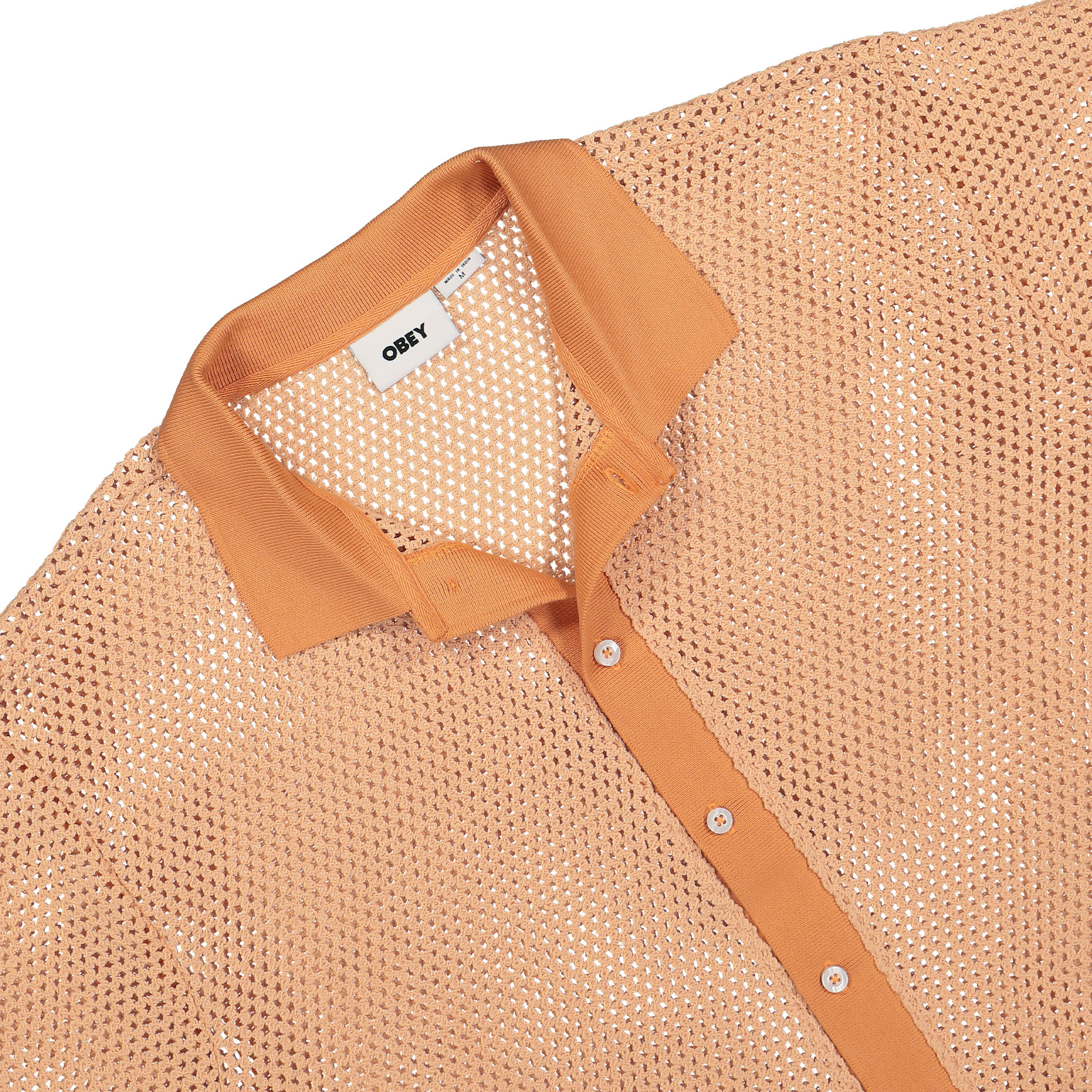 Obey Grove Button-Up Polo Peach Sand Shirts Close-up | Overkill