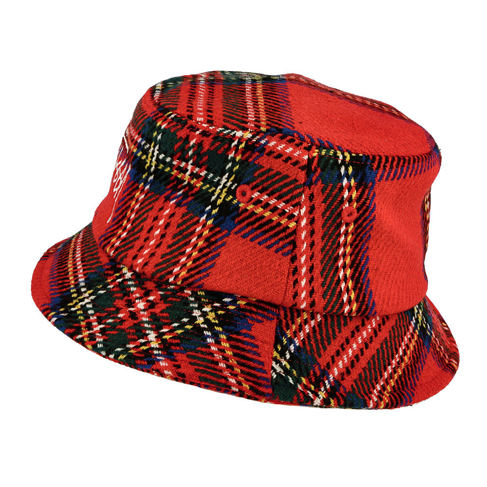 Stussy Big Logo Plaid Bucket Hat Red Bucket Hats  Material | Overkill