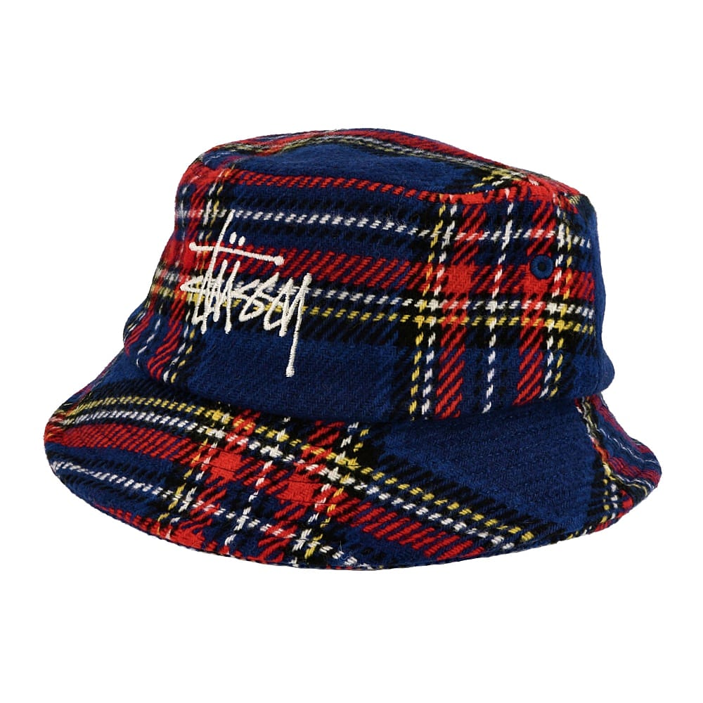 Stussy Big Logo Plaid Bucket Hat Blue Bucket Hats 1321014 / 0801 | Overkill