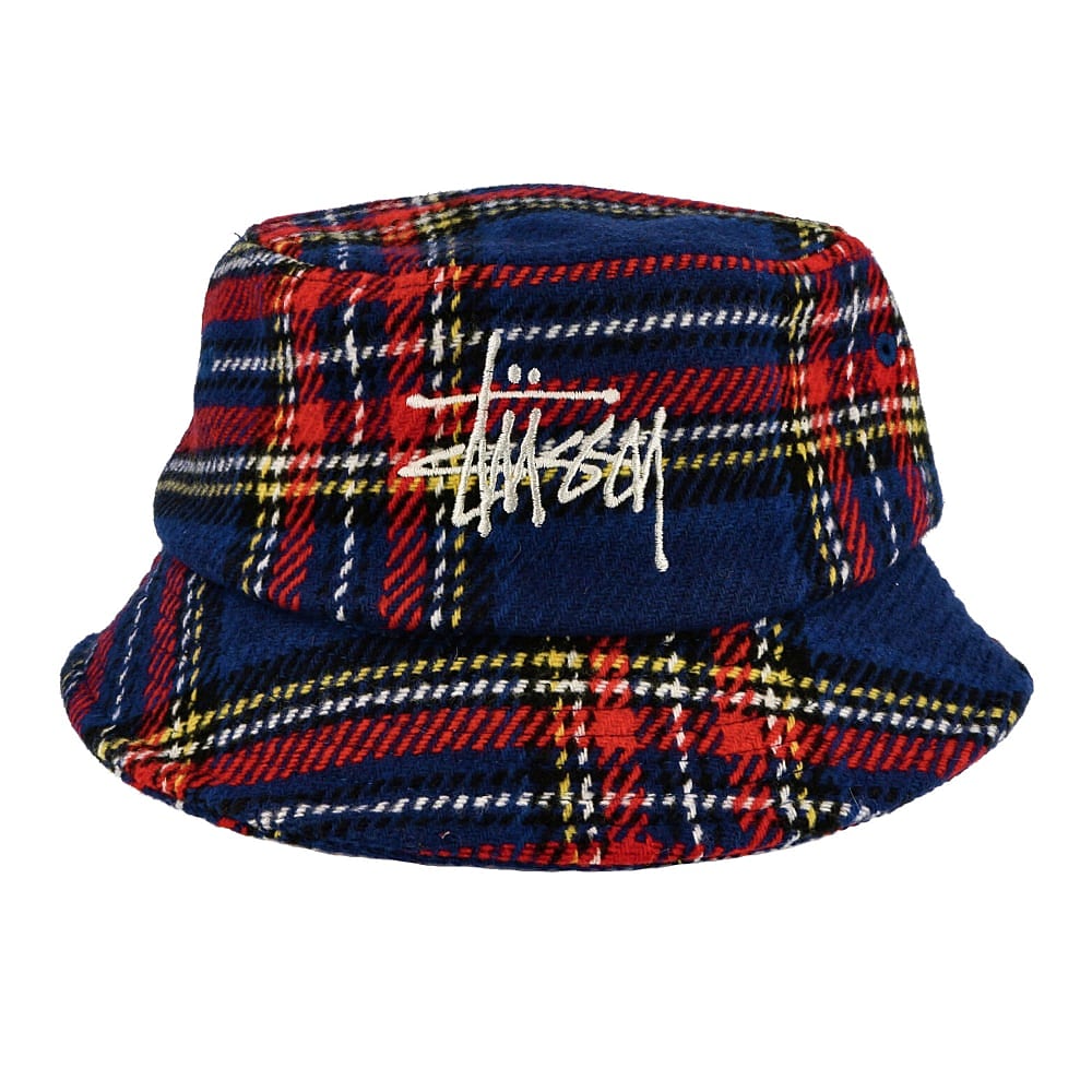 Stussy Big Logo Plaid Bucket Hat Blue Bucket Hats Detailfoto | Overkill