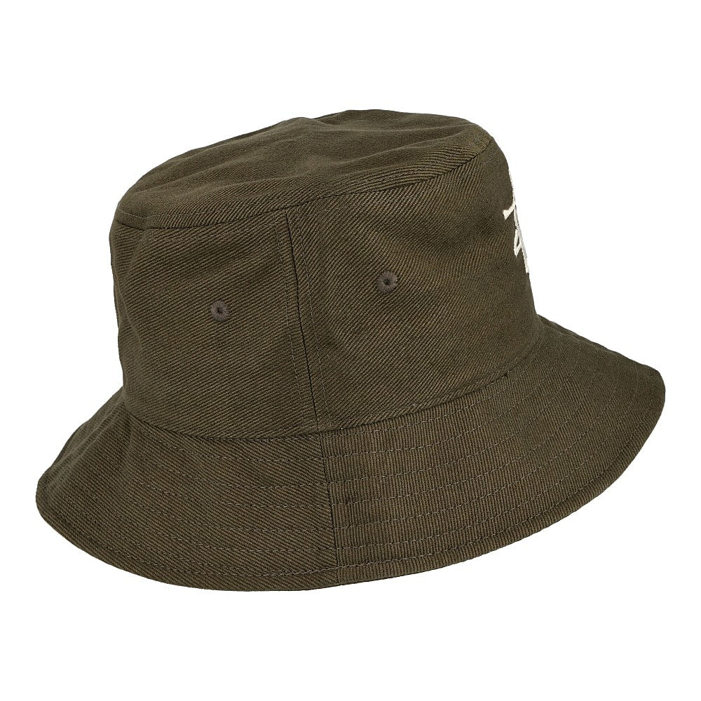 Stussy Big Logo Twill Bucket Hat Olive Bucket Hats Close-up | Overkill