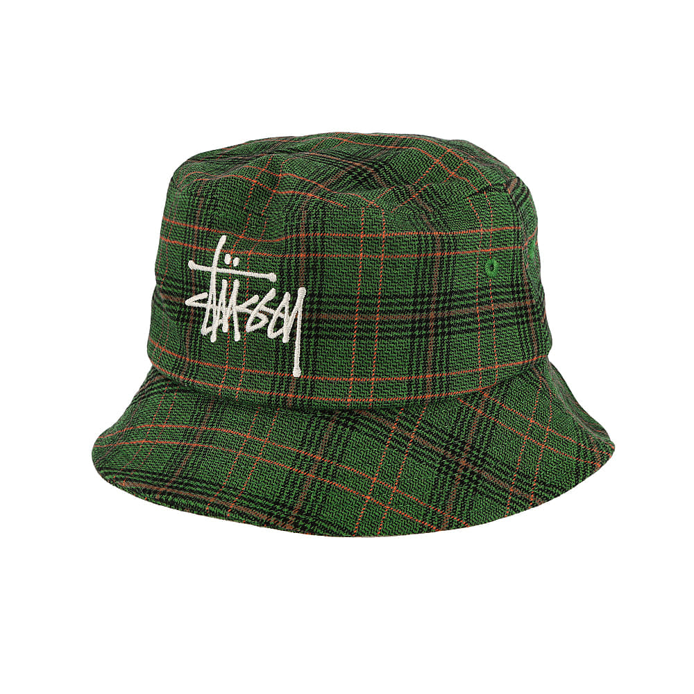 Stussy Logo Plaid Bucket Hat Green Bucket Hats 132994 / 0401 | Overkill