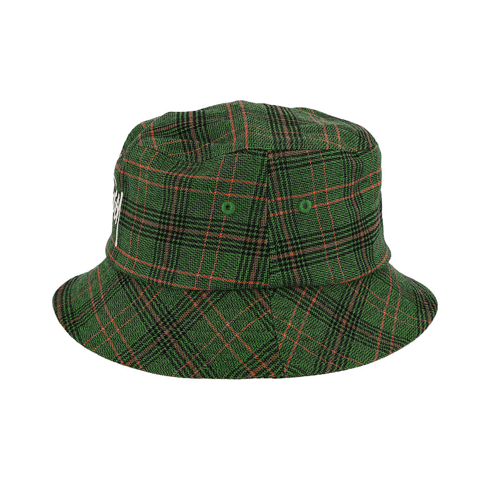 Stussy Logo Plaid Bucket Hat Green Bucket Hats Close-up | Overkill
