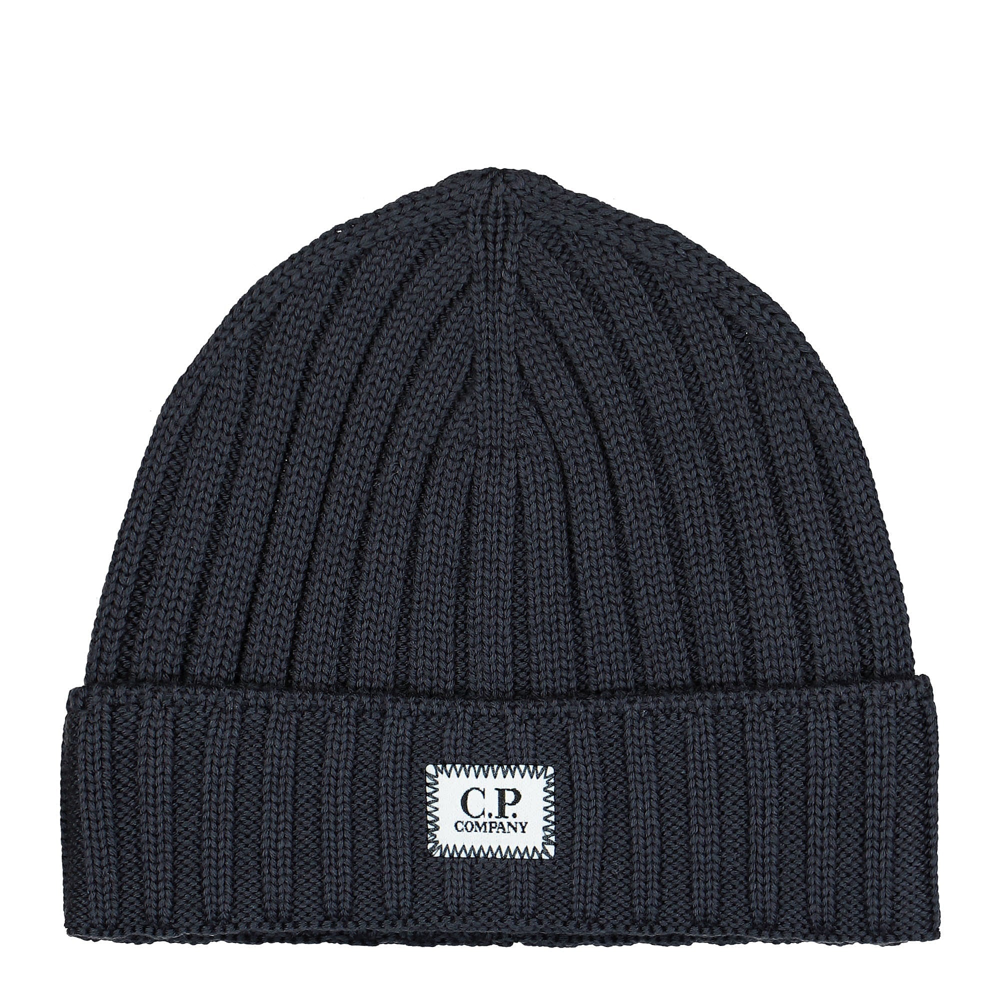 C.P. Company Extra Fine Merino Wool Logo Beanie Dark Fog Grey Beanies 13CMAC120A-005509A 968 | Overkill