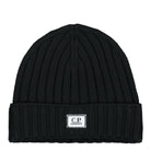 C.P. Company Extra Fine Merino Wool Logo Beanie Black Beanies 13CMAC120A-005509A 999 | Overkill