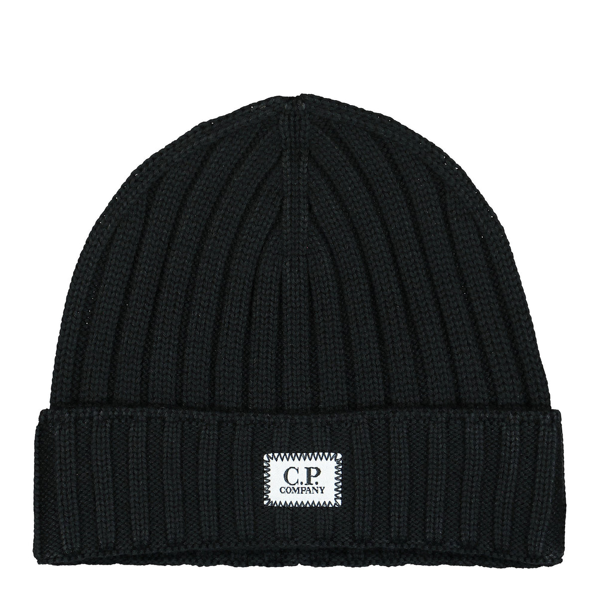 C.P. Company Extra Fine Merino Wool Logo Beanie Black Beanies 13CMAC120A-005509A 999 | Overkill