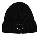 C.P. Company Extra Fine Merino Wool Logo Beanie Black Beanies 13CMAC272A-005509A 999 | Overkill
