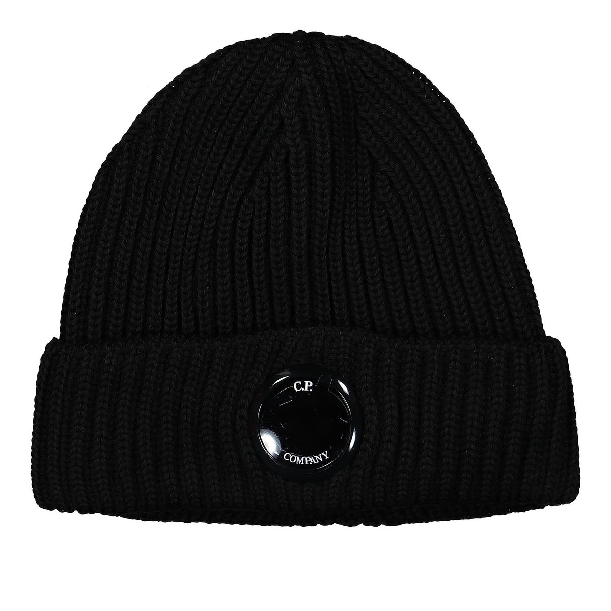 C.P. Company Extra Fine Merino Wool Logo Beanie Black Beanies 13CMAC272A-005509A 999 | Overkill