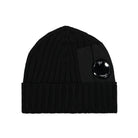C.P. Company Extra Fine Merino Wool Logo Beanie Black Beanies 13CMAC300A-005509A 999 | Overkill