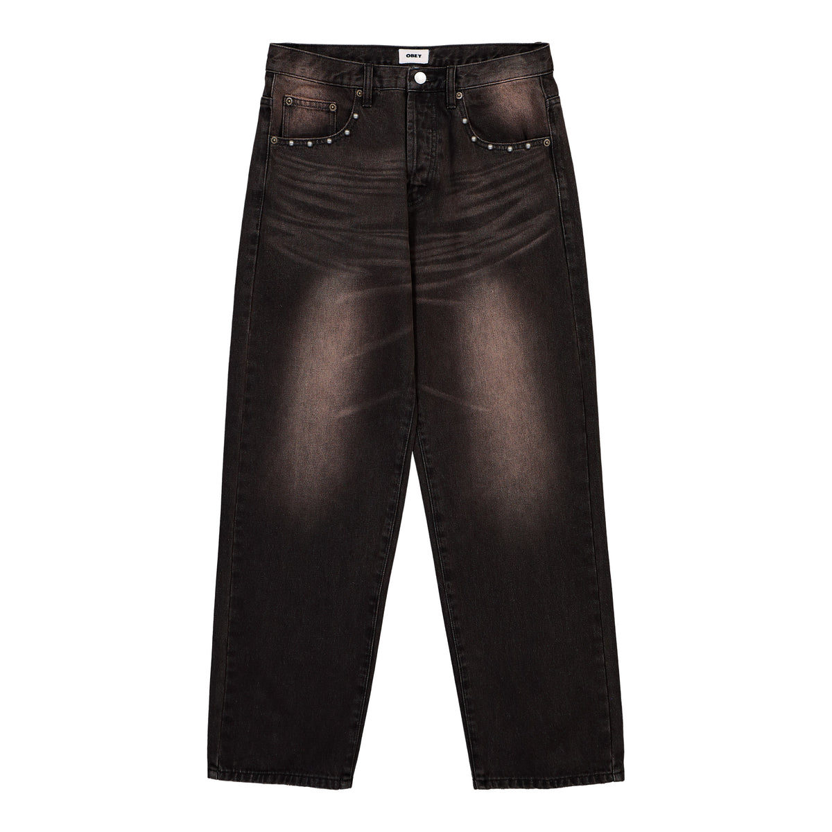 Obey Studded Boxcar Straight Leg DM Black Rust Wash Jeans 142010121-BRU | Overkill
