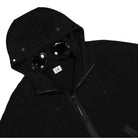 C.P. Company Diagonal Raised Fleece Goggle Zipped Hoodie Black Hoodies Close-up | Overkill