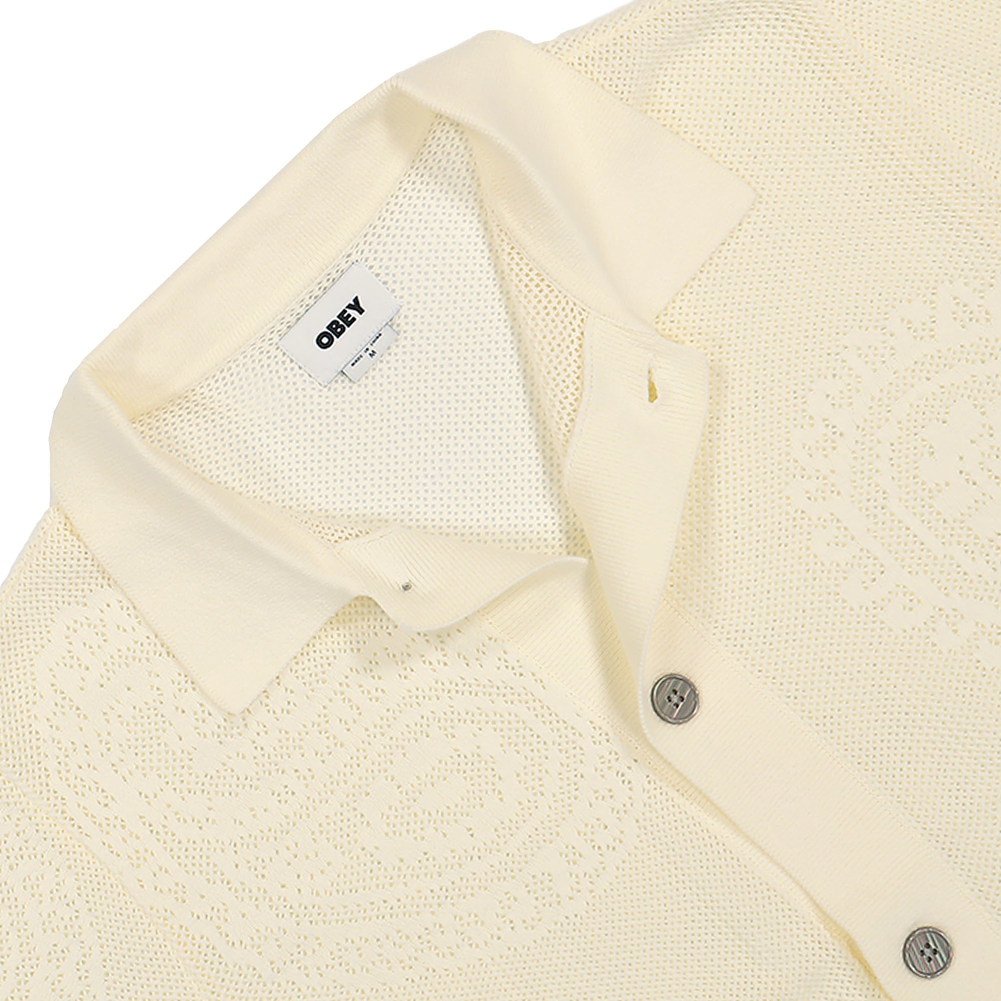 Obey Tear Drop Open Knit Shirt Unbleached Shirts Close-up | Overkill