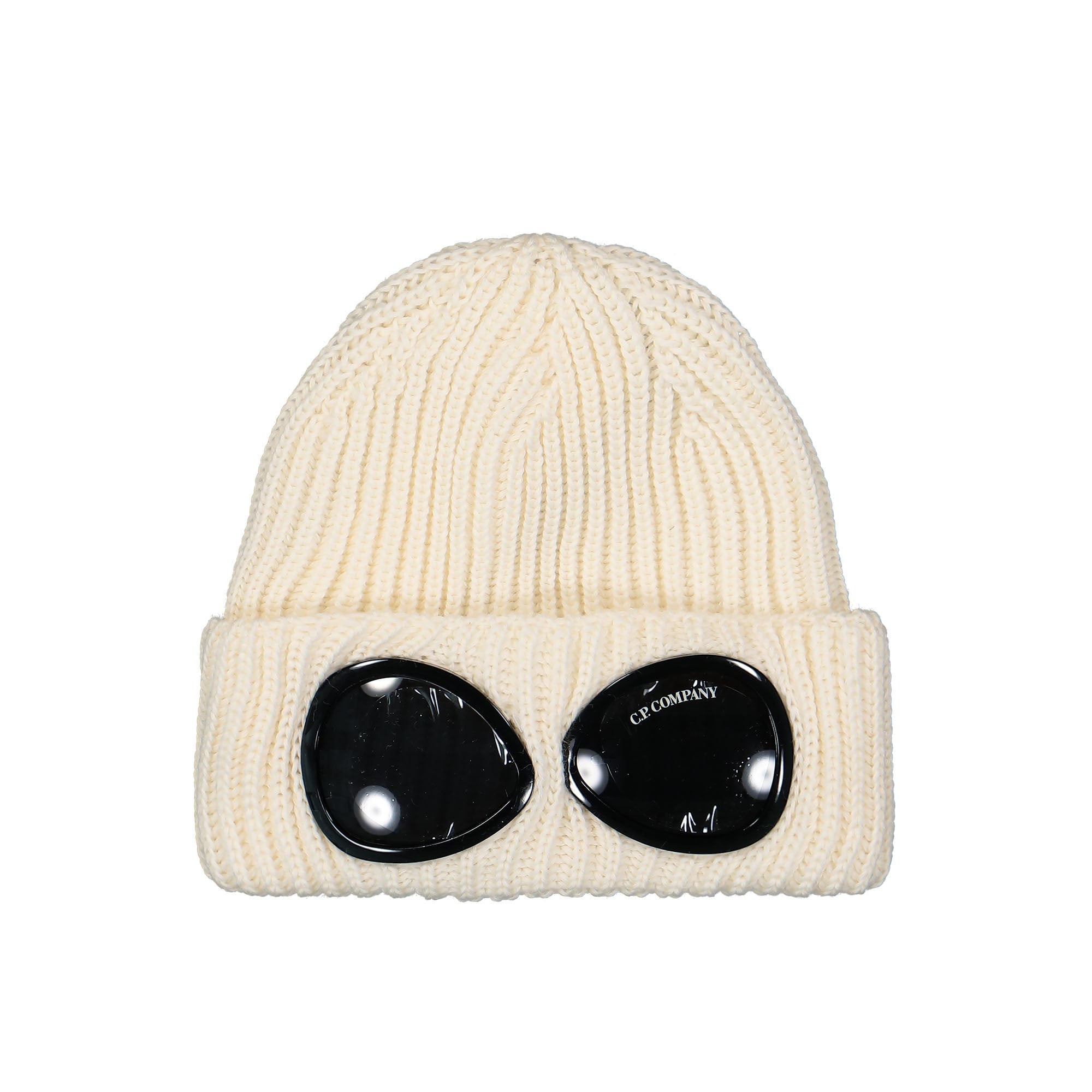 C.P. Company Extra Fine Merino Wool Goggle Beanie Gauze White Beanies 15CMAC122A005509A 103 | Overkill
