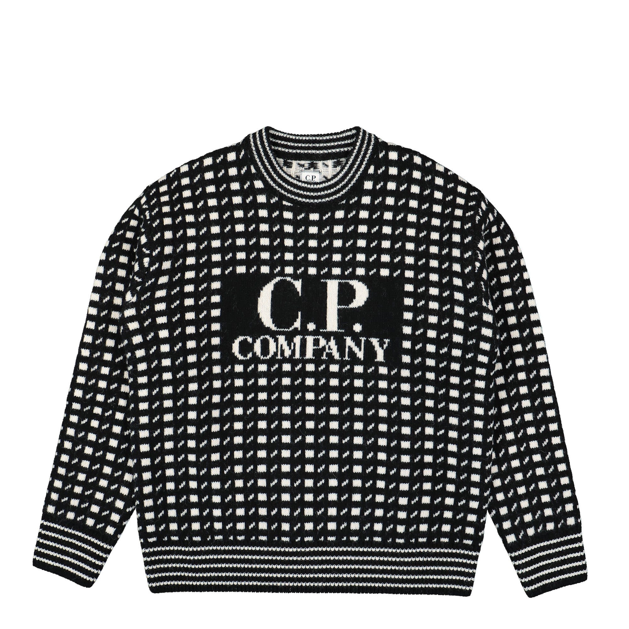 C.P. Company Wool Jacquard Crew Neck Black Sweatshirts 15CMKN230A006634J 999 | Overkill