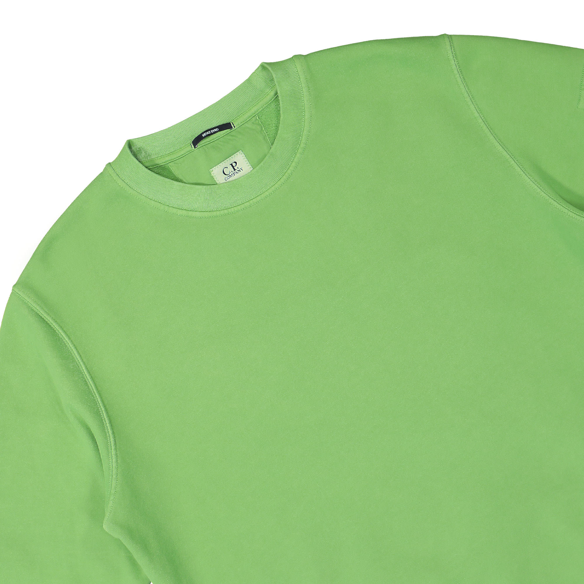 C.P. Company Brushed Emerized Diagonal Fleece Crewneck Classic Green Sweatshirts Close-up | Overkill