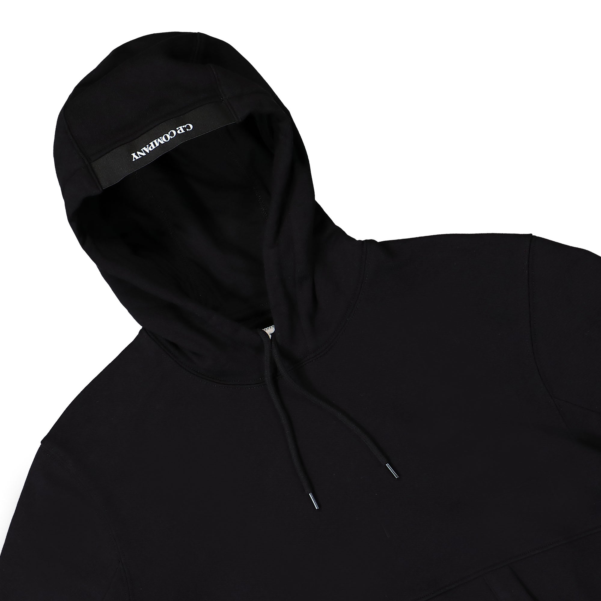 C.P. Company Diagonal Raised Fleece Hooded Sweatshirt Black Hoodies Close-up | Overkill