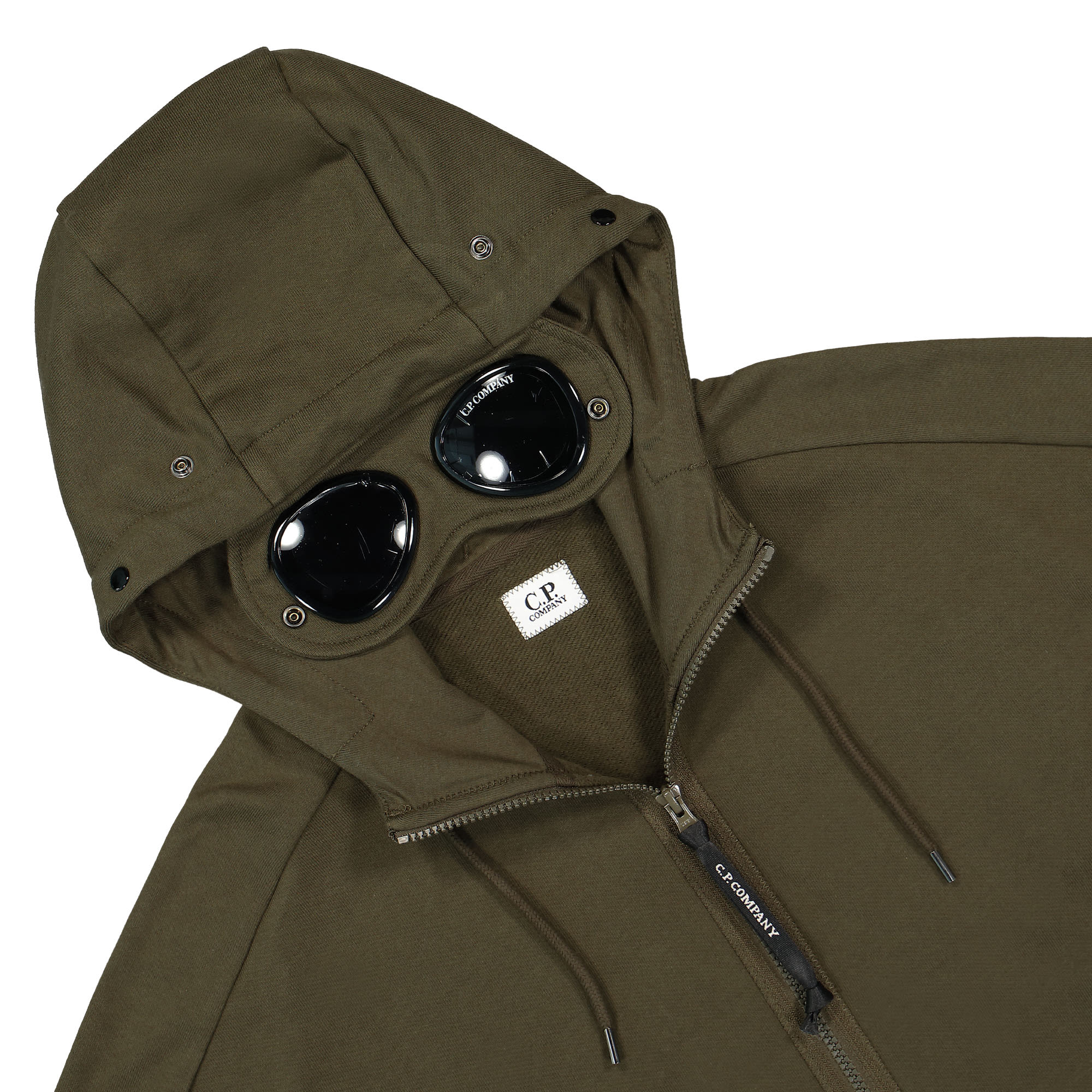 C.P. Company Diagonal Raised Fleece Google Hoodie Ivy Green Hoodies Close-up | Overkill