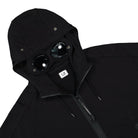 C.P. Company Diagonal Raised Fleece Google Hoodie Black Hoodies Close-up | Overkill