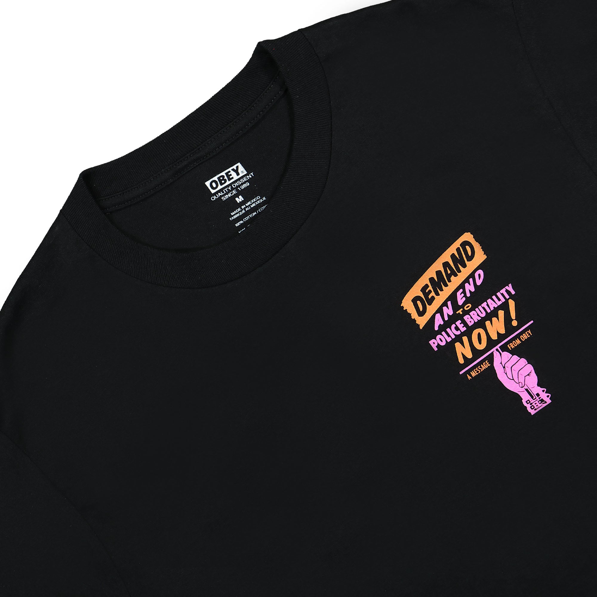 Obey End Police Brutality Tee Black T-Shirts Close-up | Overkill