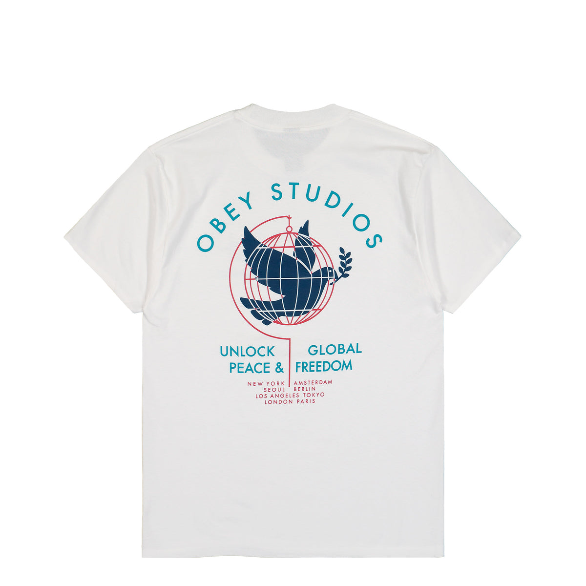 Obey Unlock Peace & Freedom White T-Shirt 165264433-WHT Close-up | Overkill
