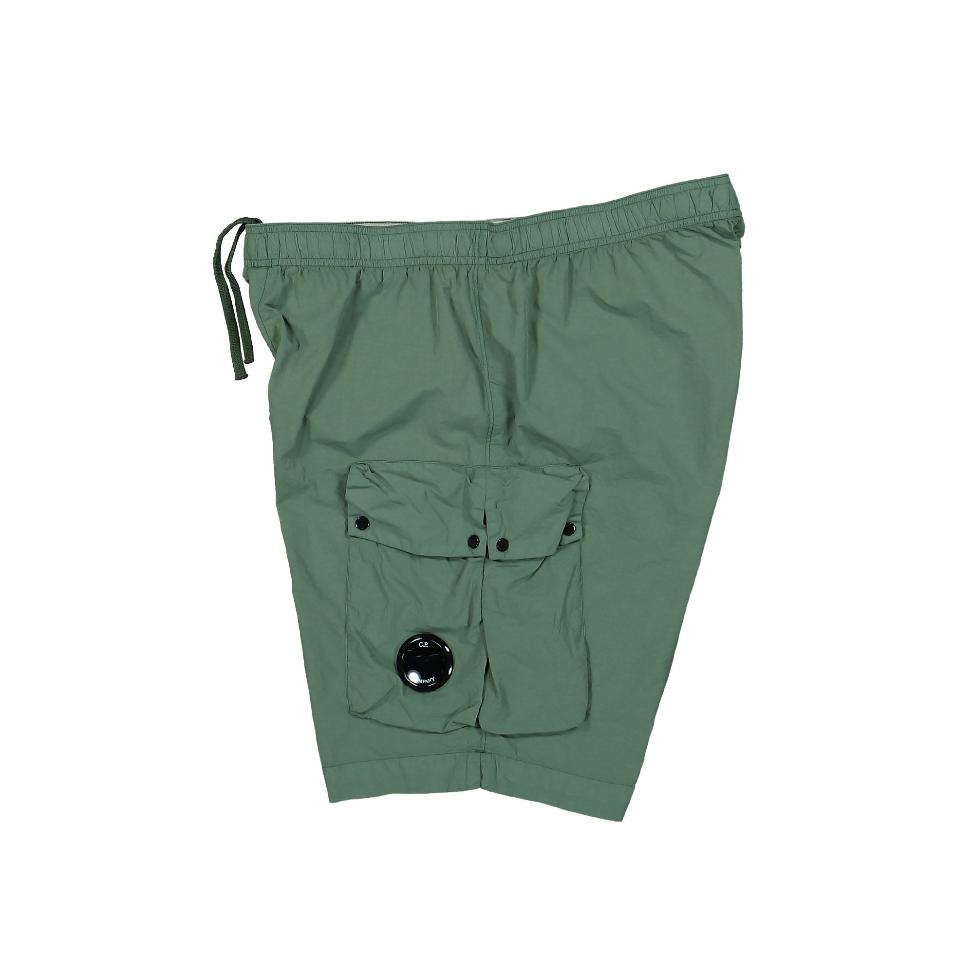 C.P. Company Flatt Nylon Cargo Swim Shorts Duck Green Swimwear Close-up | Overkill